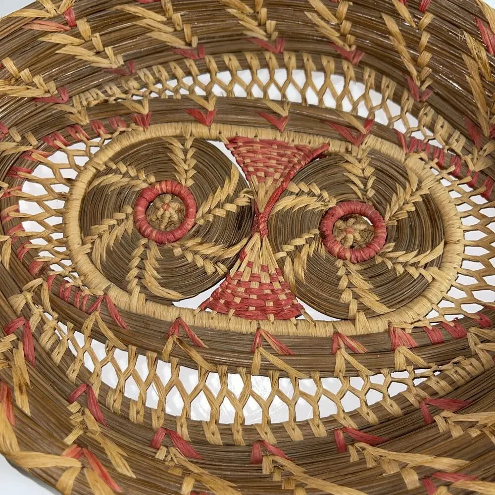 Handmade Native American Pine Needle Basket & Trivet Set‎ - Pink Stitch